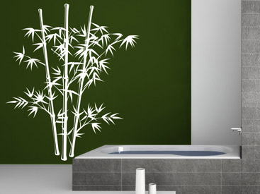 Bambus Wandtattoo in wei auf grner Wand