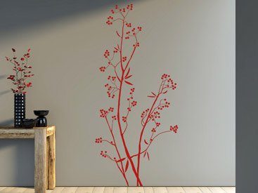 Florales Wandtattoo Beerenstrauch in rot