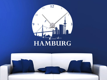 Hamburg Wandtattoo Uhr in wei
