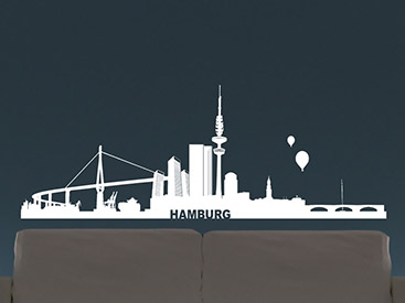 Hamburg Wandtattoo Skyline in rot