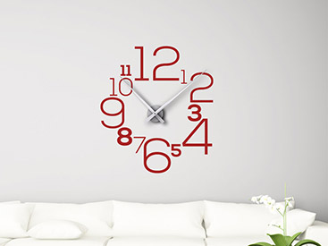 Moderne Ziffern als originelle Wandtattoo Uhr in rot