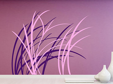 Zweifarbiges Wandtattoo Grser in violett und rosa auf farbiger Wand