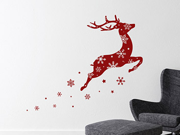 Perfekte Weihnachtsdeko: Wandtattoo Rentier im Winter in rot