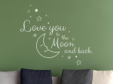 Mond und Sterne als romatische Deko Idee: Wandtattoo Love you to the moon