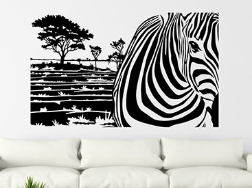 Ein Hauch von Afrika: Wandtattoo Savanne mit Zebra in schwarz
