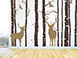 Wandtattoo Hirsche im Birkenwald auf weier Wand